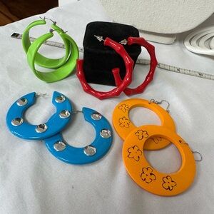 4 colorful pairs of funky fun large earrings